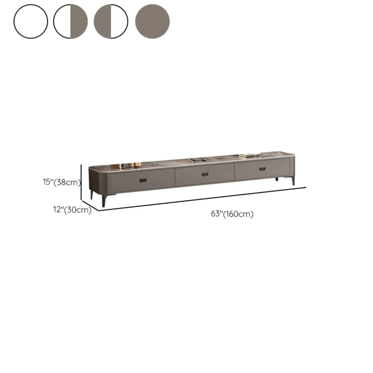 Modern Marble Top Gray TV Stand with Drawers — Grey