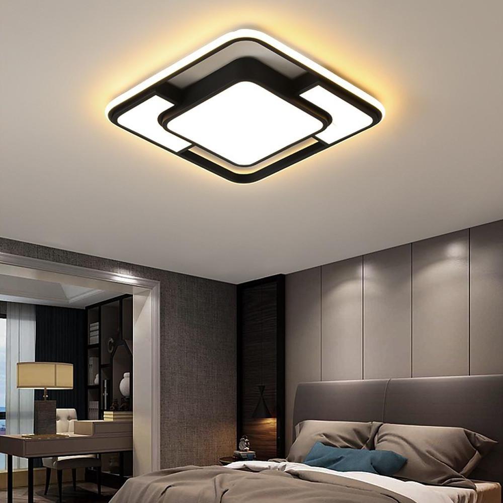 Modern overlay square black flush mount lighting, Lighom — 17" L x 17" W / Warm White / Gold