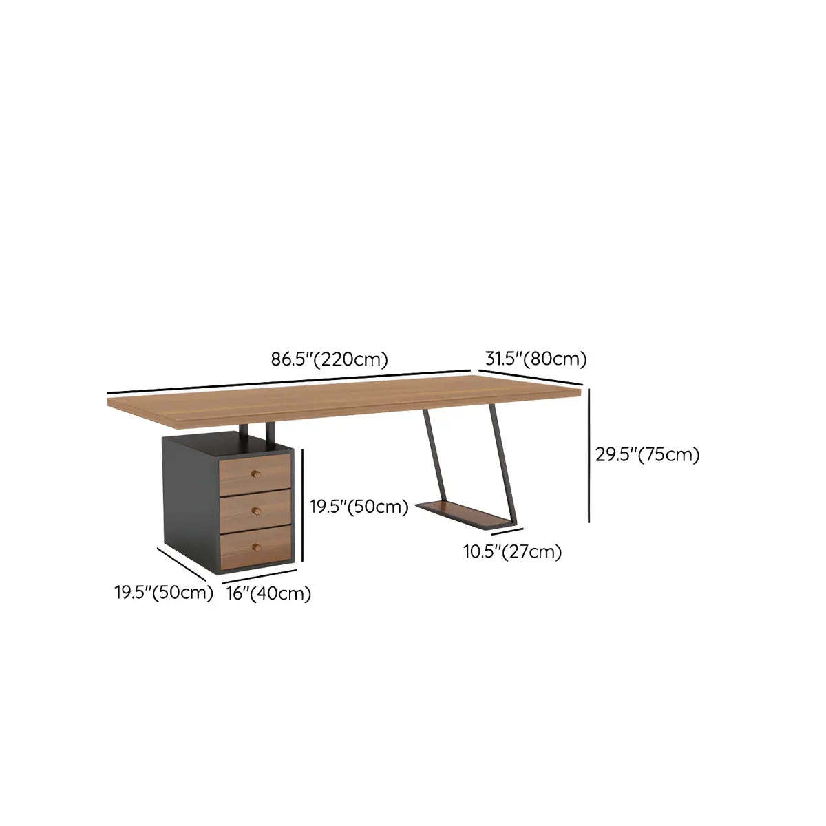 Brown Wood Rectangular Computer Desk with Storage Drawers — Thickened / Without Chairs