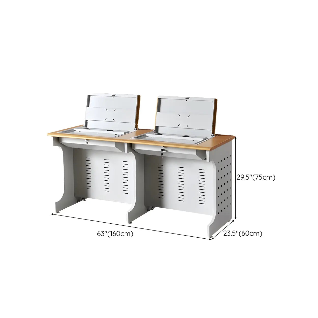 Natural White Wood Sled-Base Double Computer Desk