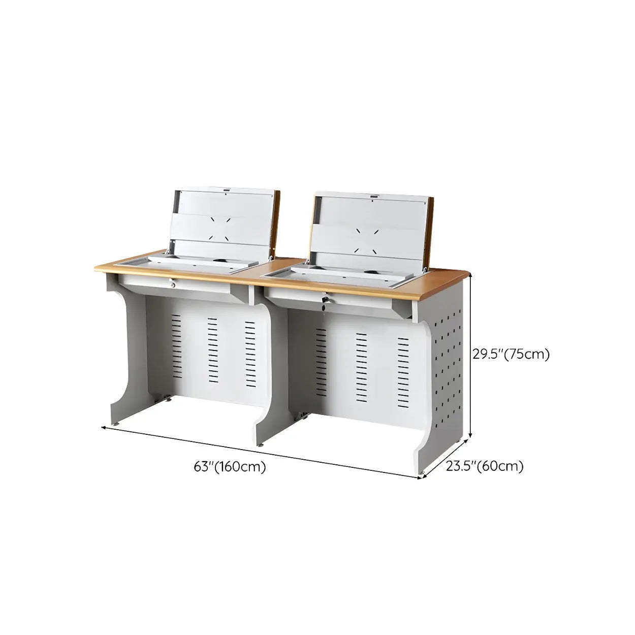 Natural White Wood Sled-Base Double Computer Desk