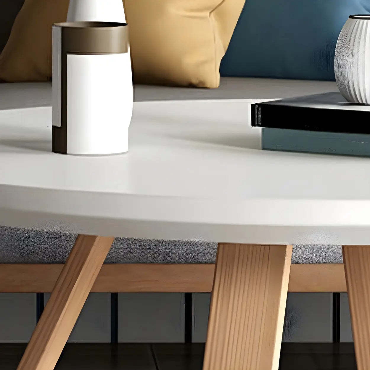 Beech Wood Round Coffee Table with Cross Legs — White