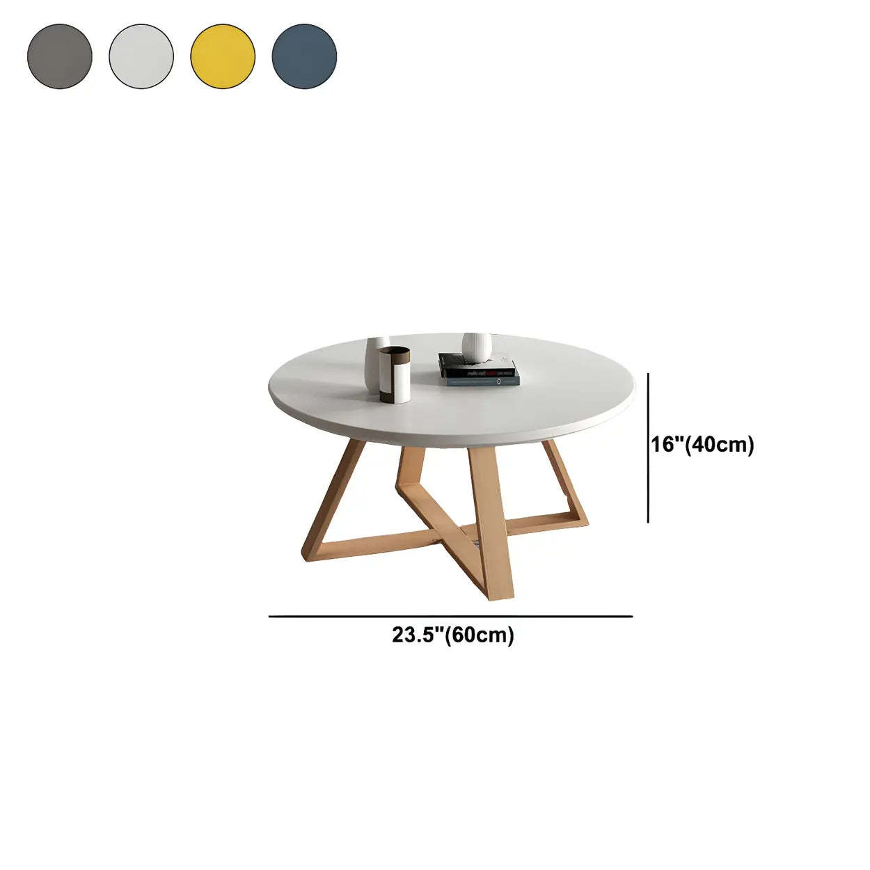 Beech Wood Round Coffee Table with Cross Legs — Blue