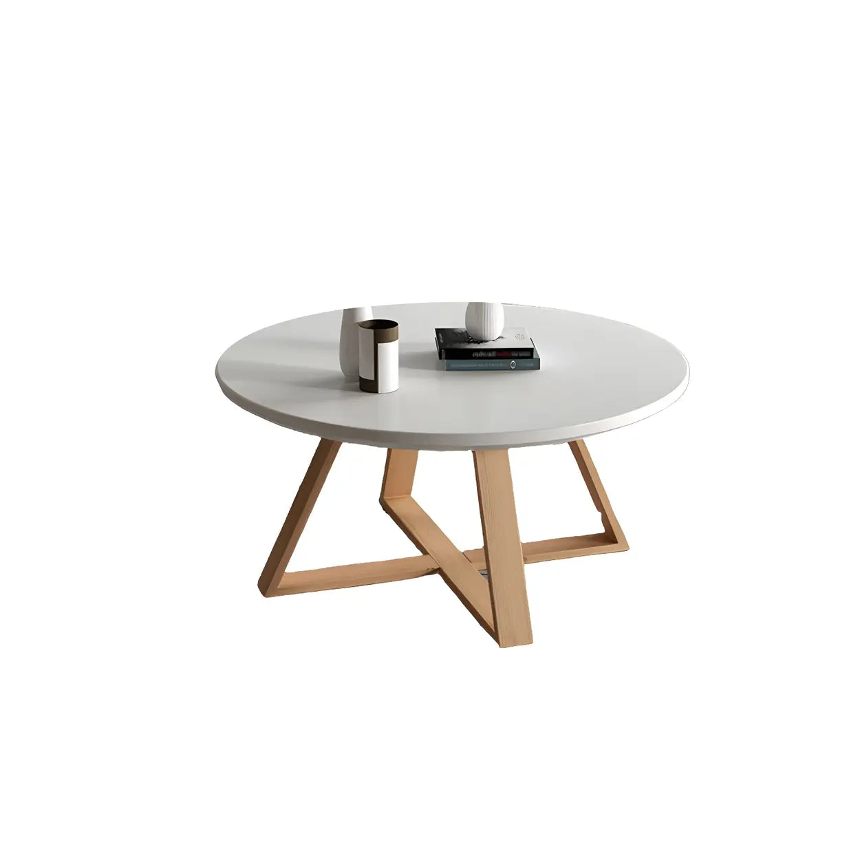 Beech Wood Round Coffee Table with Cross Legs — Yellow