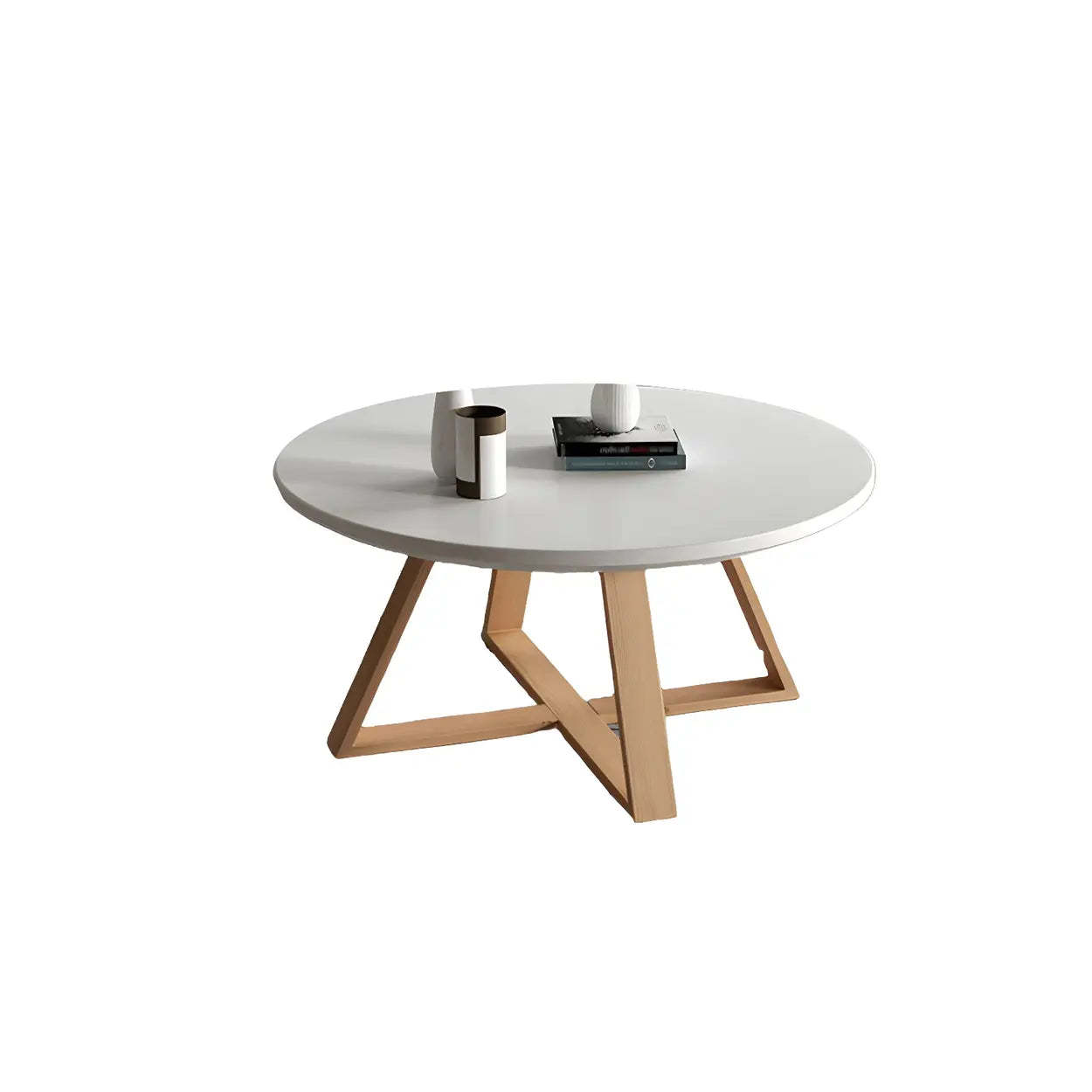 Beech Wood Round Coffee Table with Cross Legs — Yellow