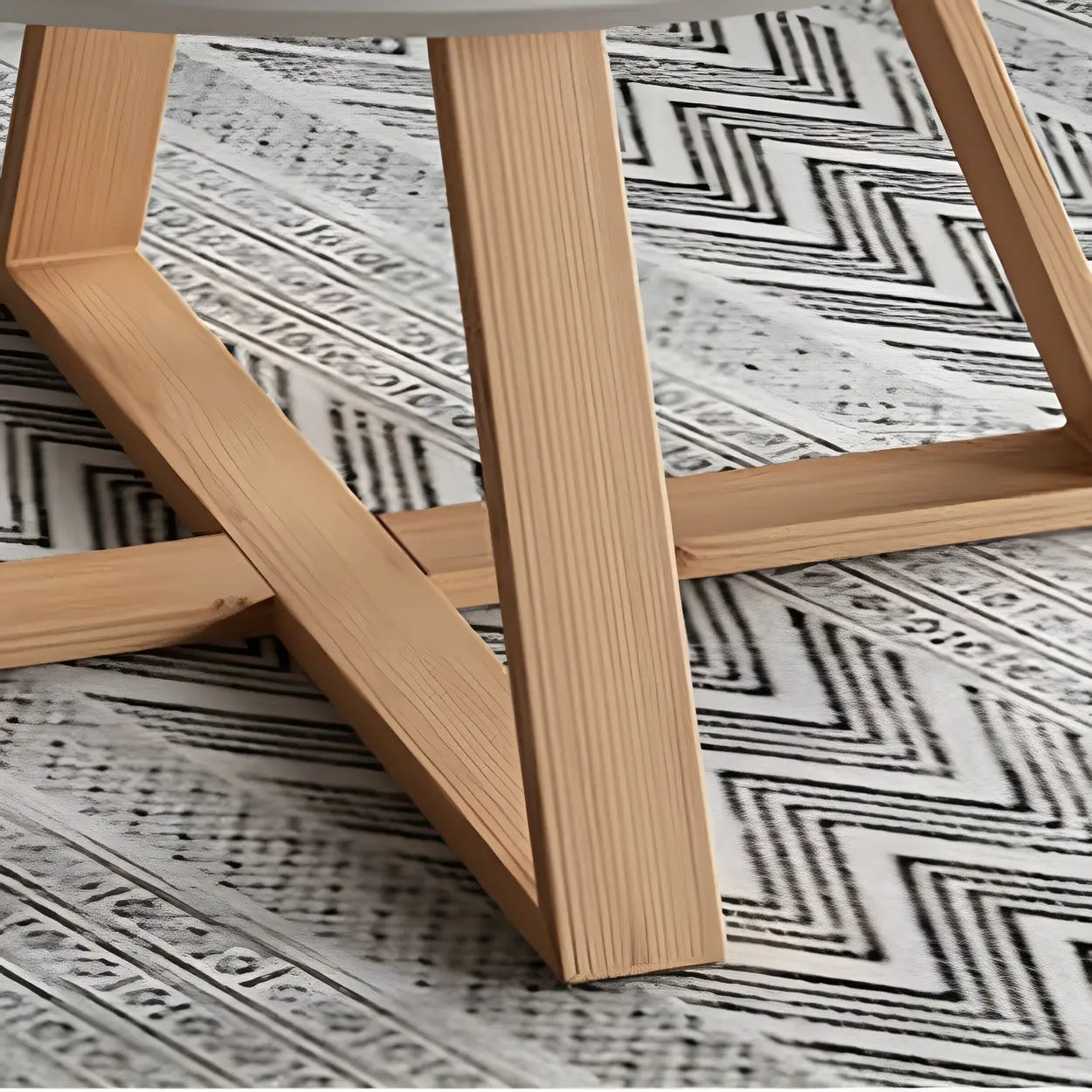 Beech Wood Round Coffee Table with Cross Legs — Blue