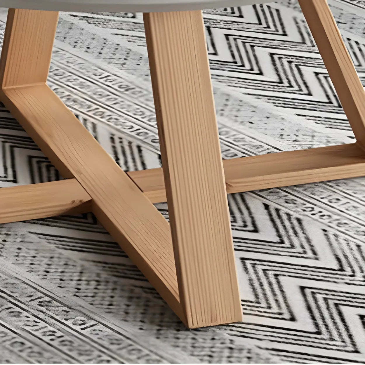 Beech Wood Round Coffee Table with Cross Legs — Blue