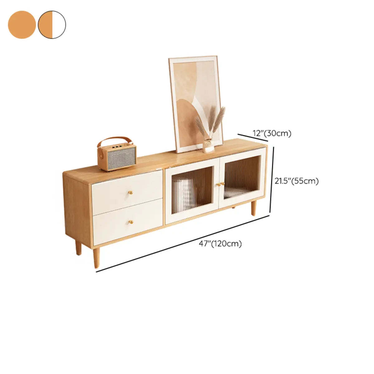 Scandinavian Rubberwood Enclosed Storage TV Stand — Wood Color