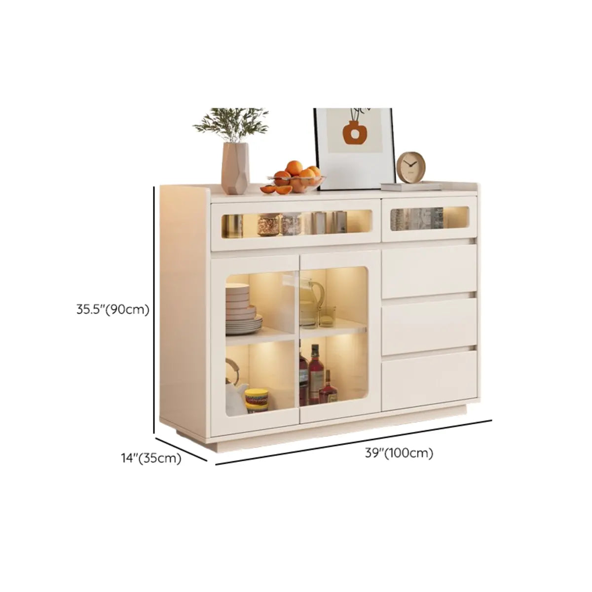 Beige Composite Wood Glazed Shelf Sideboard