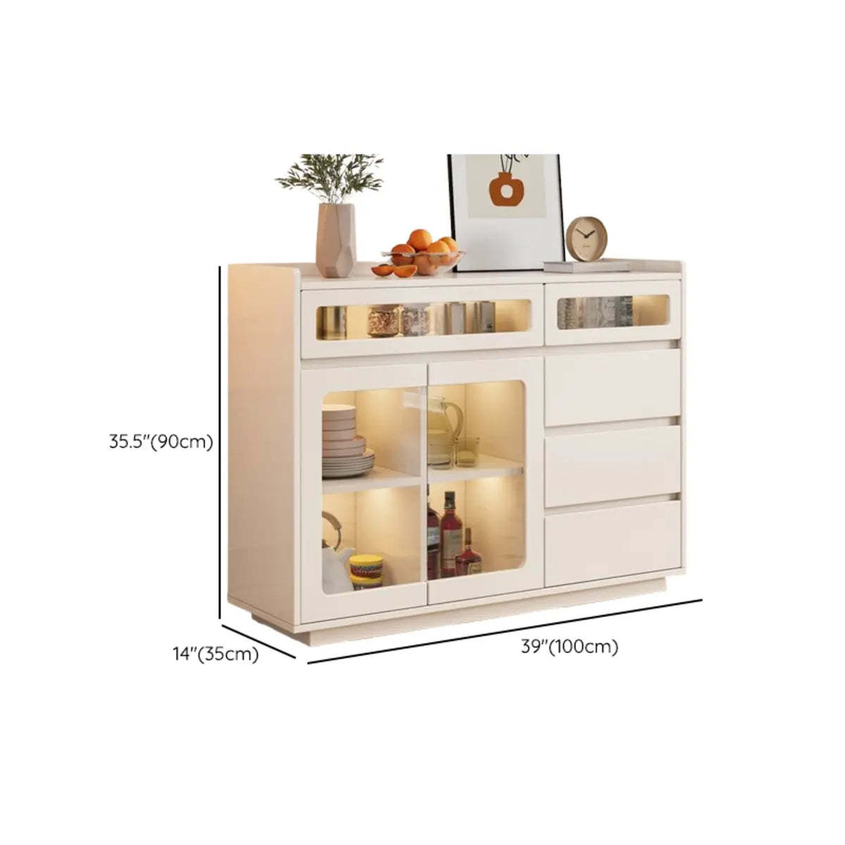 Beige Composite Wood Glazed Shelf Sideboard