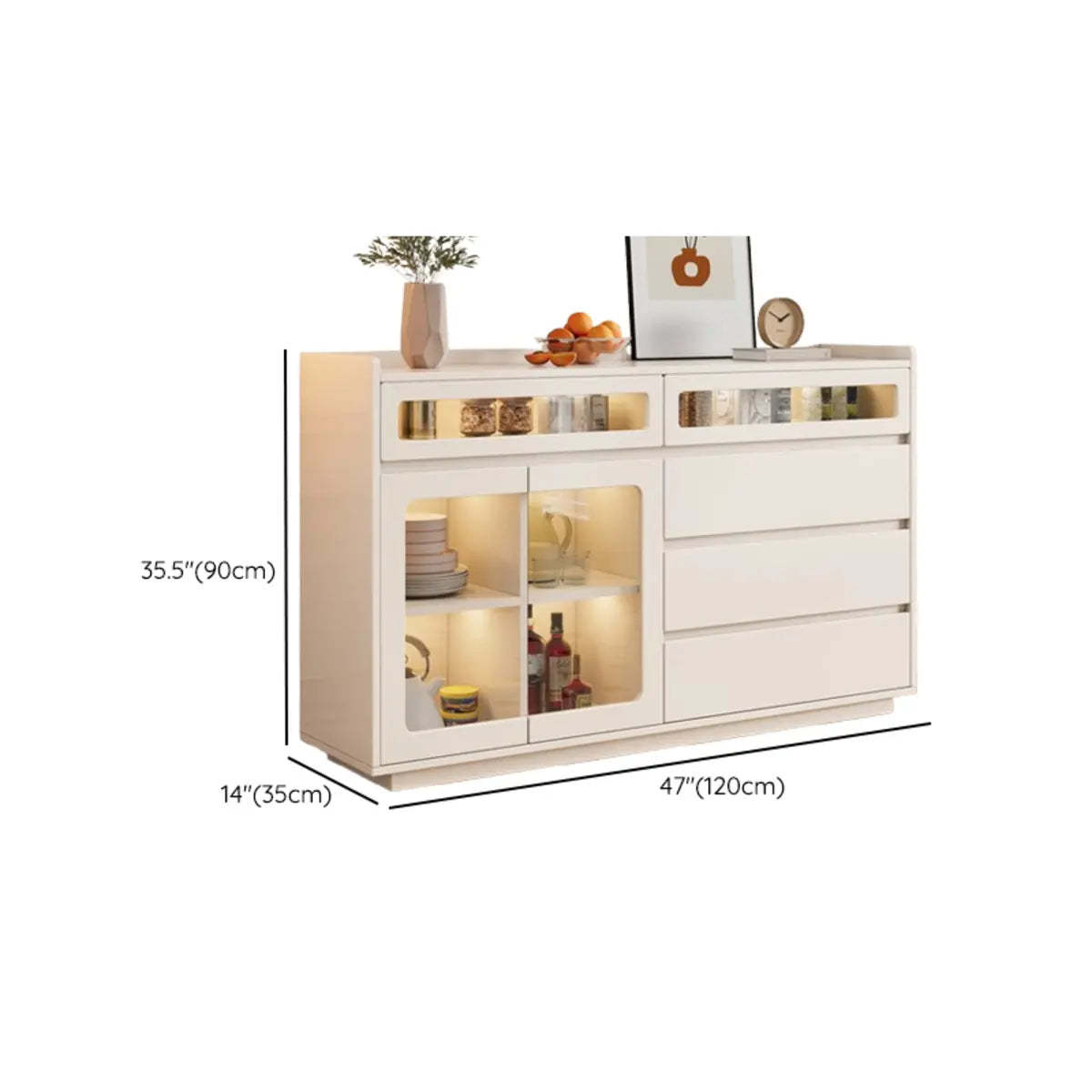 Beige Composite Wood Glazed Shelf Sideboard