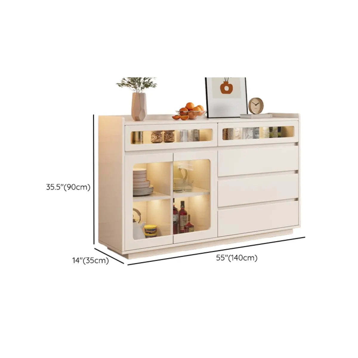 Beige Composite Wood Glazed Shelf Sideboard