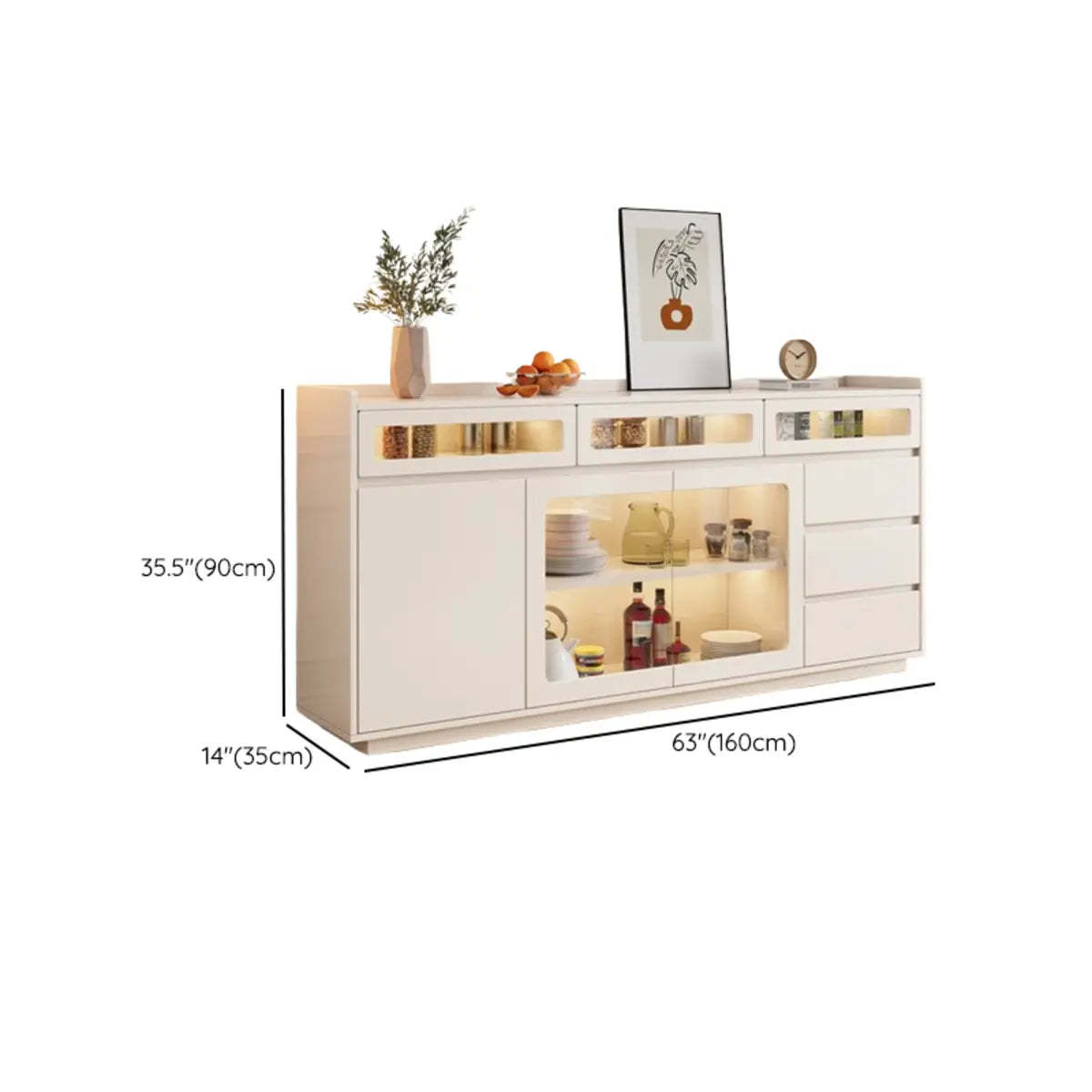 Beige Composite Wood Glazed Shelf Sideboard