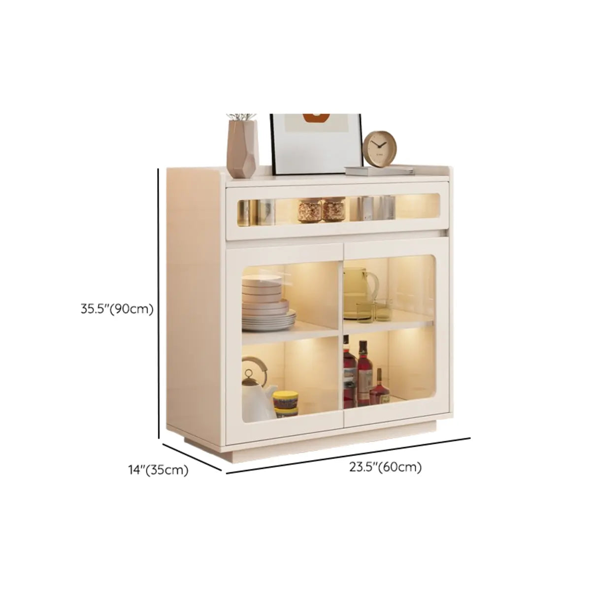 Beige Composite Wood Glazed Shelf Sideboard