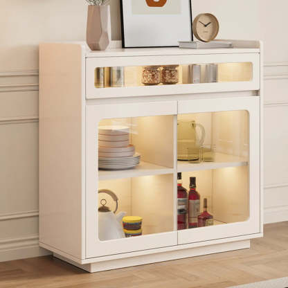 Beige Composite Wood Glazed Shelf Sideboard