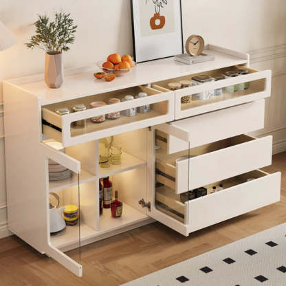 Beige Composite Wood Glazed Shelf Sideboard