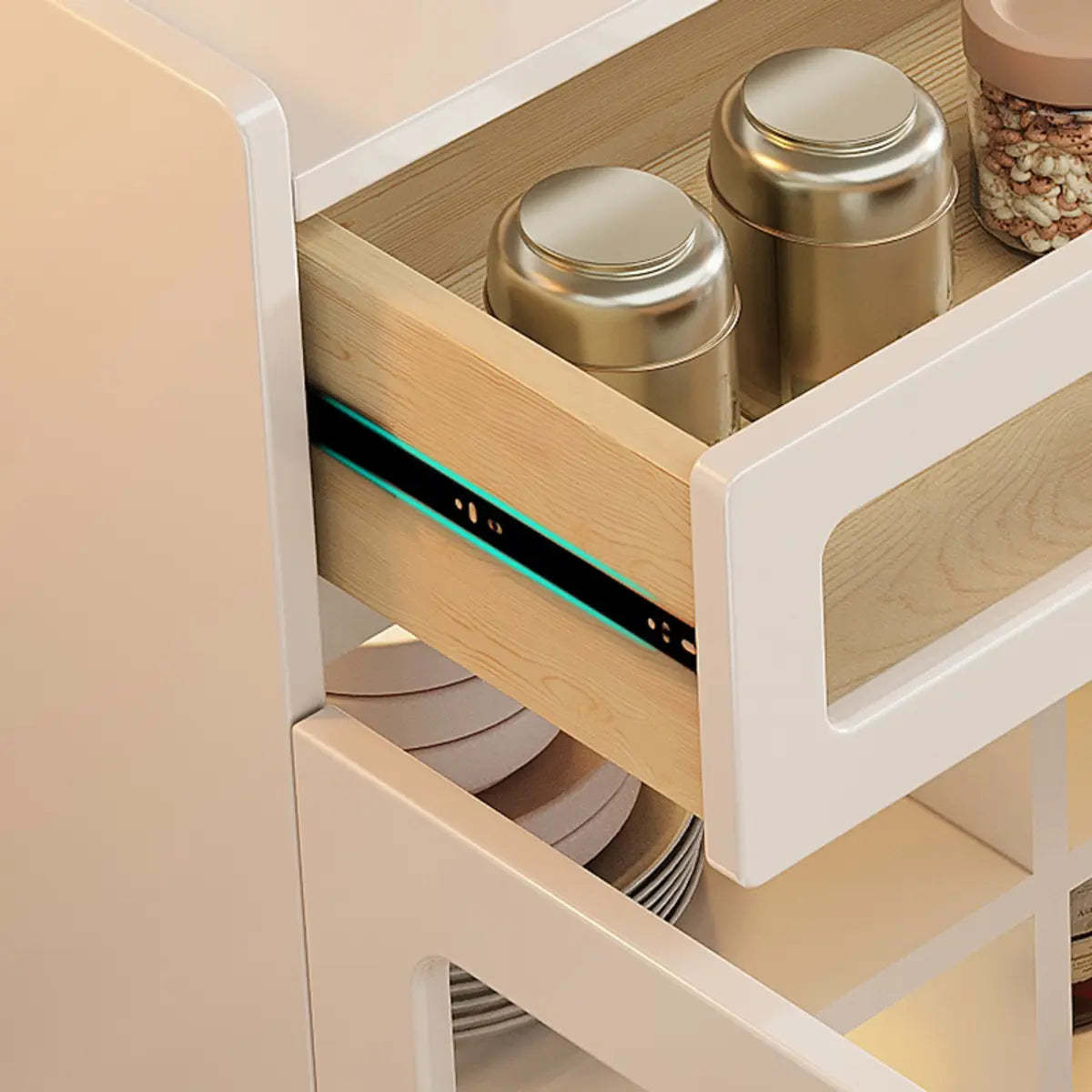 Beige Composite Wood Glazed Shelf Sideboard