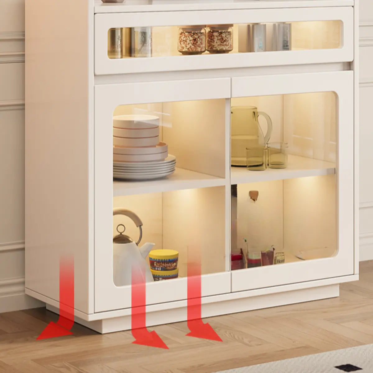 Beige Composite Wood Glazed Shelf Sideboard