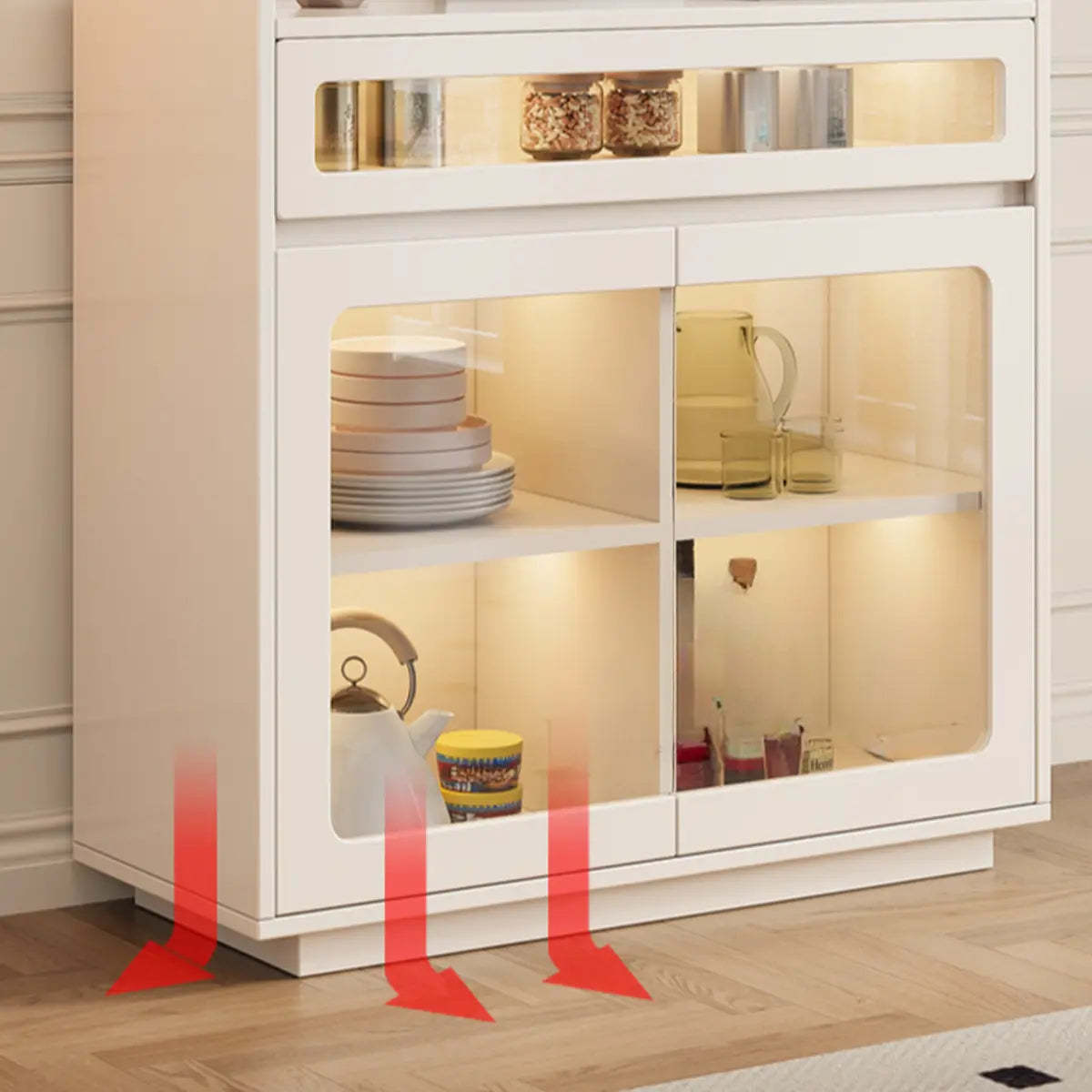Beige Composite Wood Glazed Shelf Sideboard