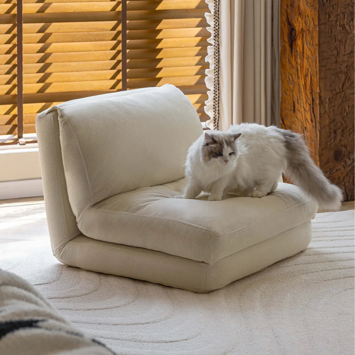 Beige Corduroy Reclining Convertible Chair