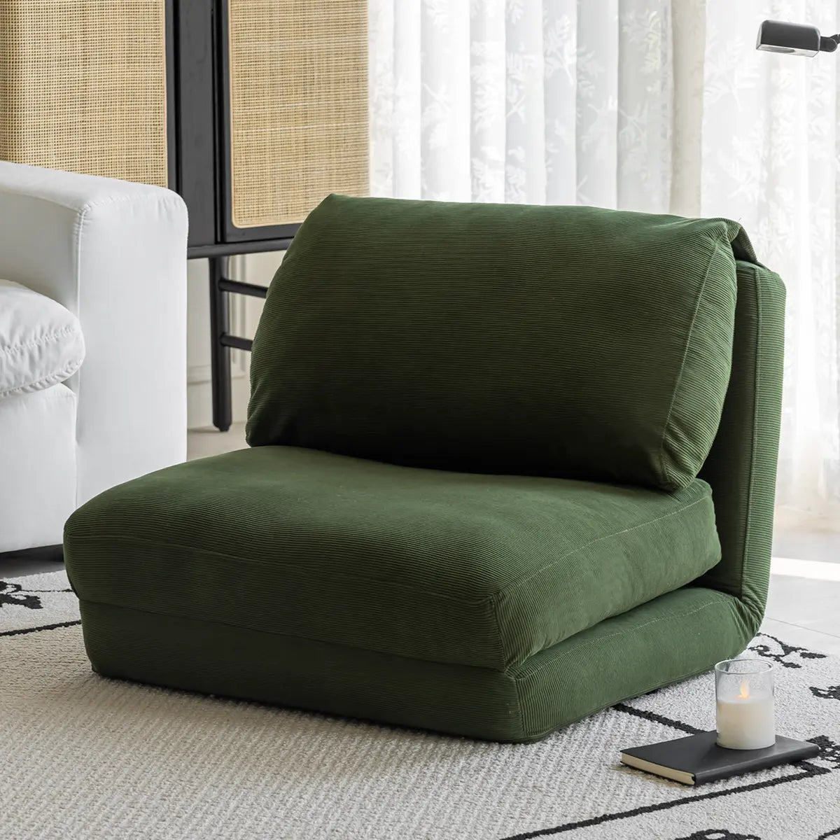 Beige Corduroy Reclining Convertible Chair — Green / Corduroy