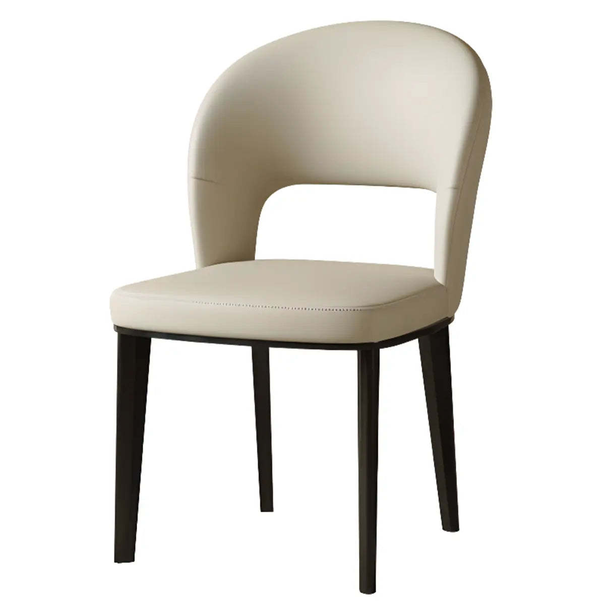 Beige Curved Open Low-Back Faux Leather Dining Chair