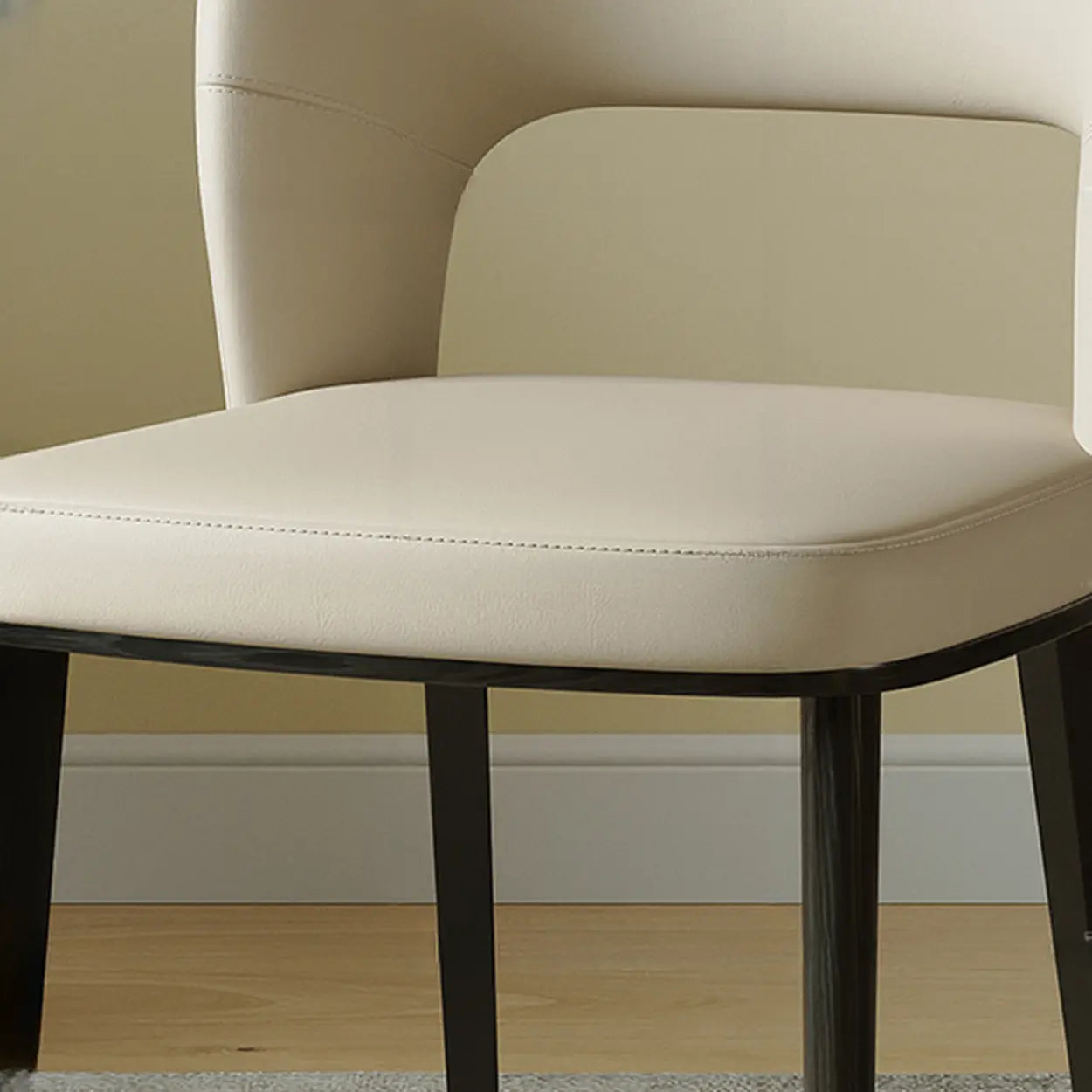 Beige Curved Open Low-Back Faux Leather Dining Chair