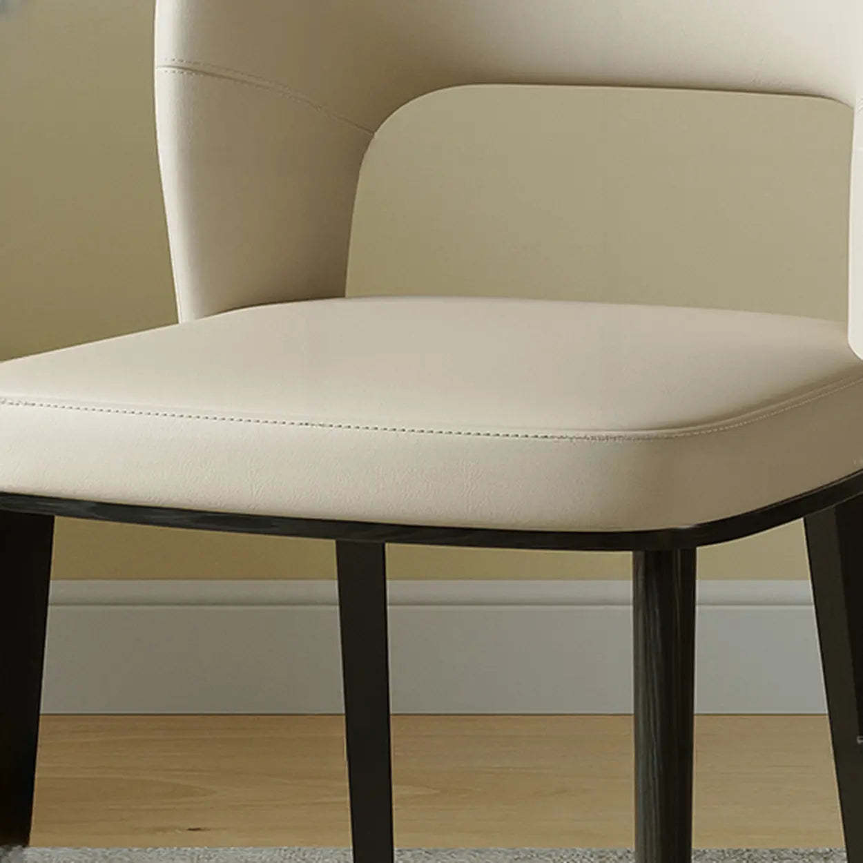 Beige Curved Open Low-Back Faux Leather Dining Chair