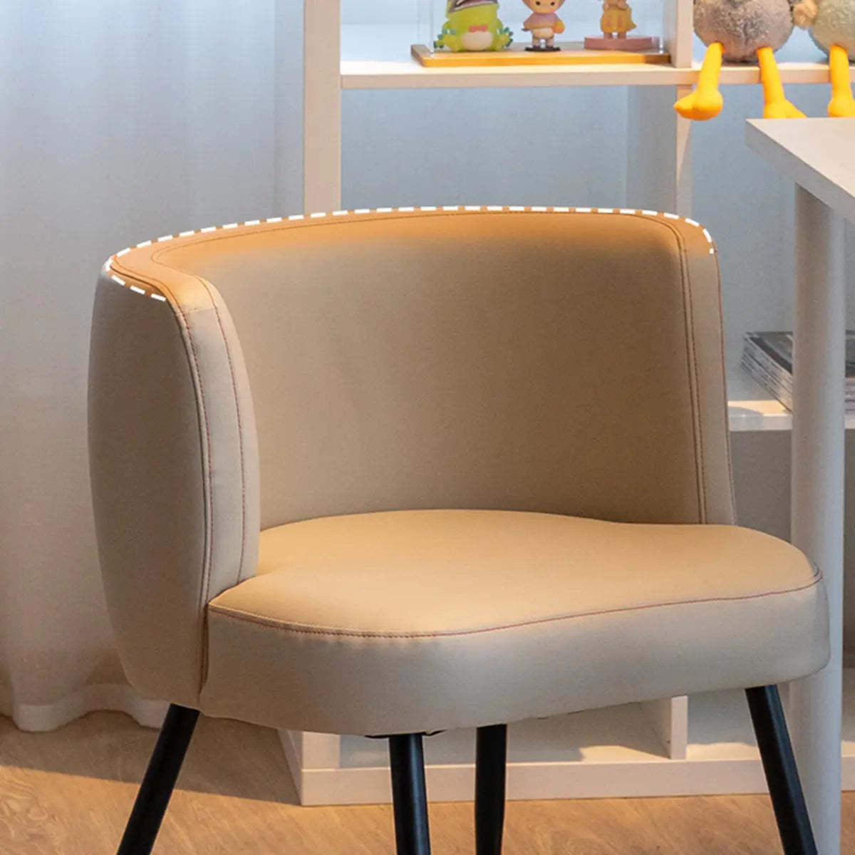 Beige Fixed-Back Wood Arm Chair with Pillow