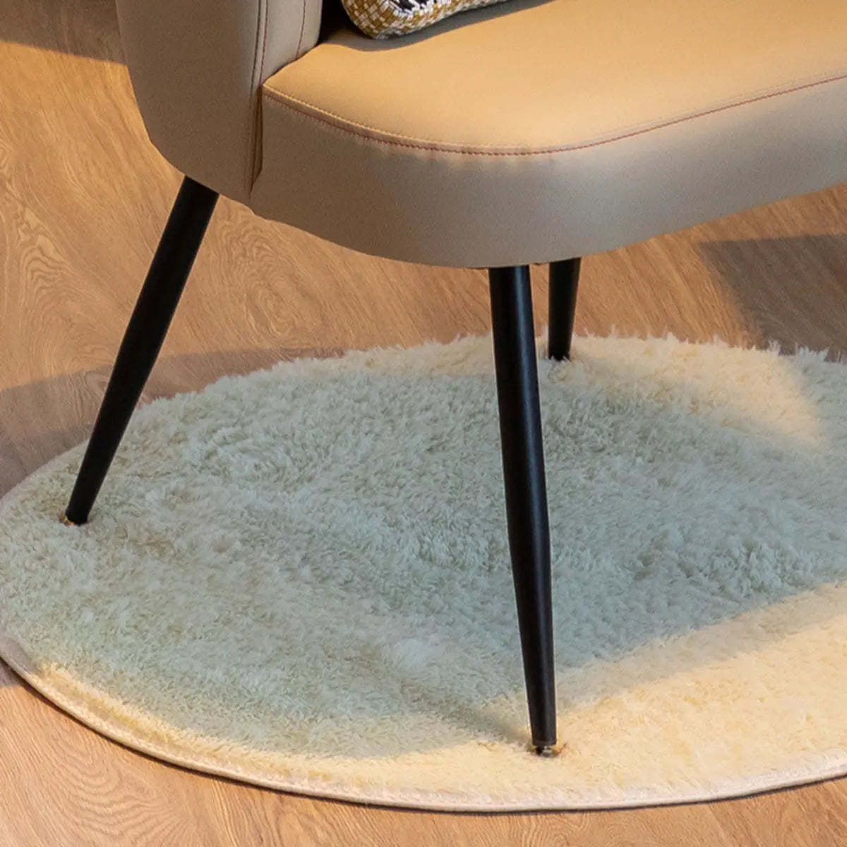 Beige Fixed-Back Wood Arm Chair with Pillow