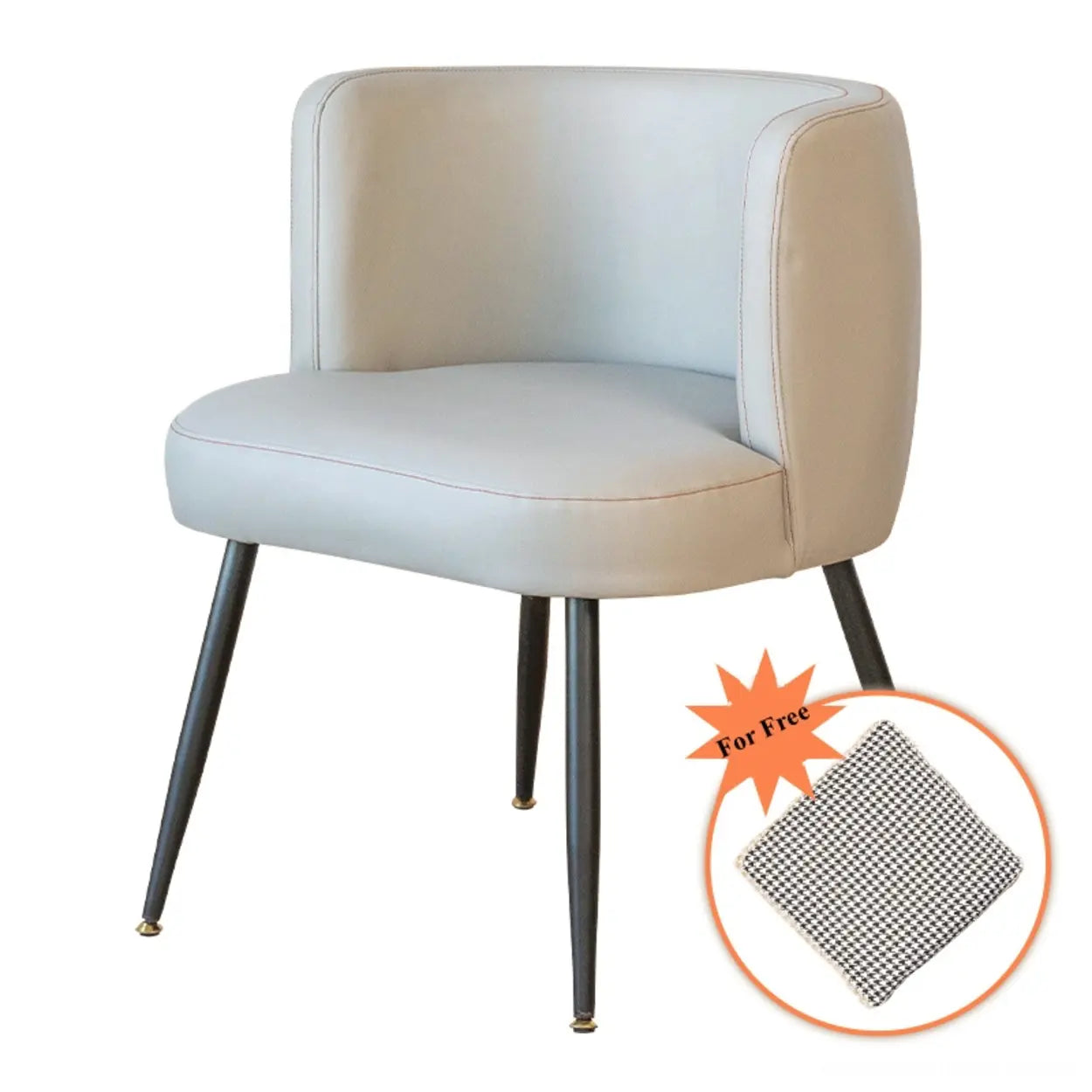 Beige Fixed-Back Wood Arm Chair with Pillow — Brown / PU (Polyurethane)