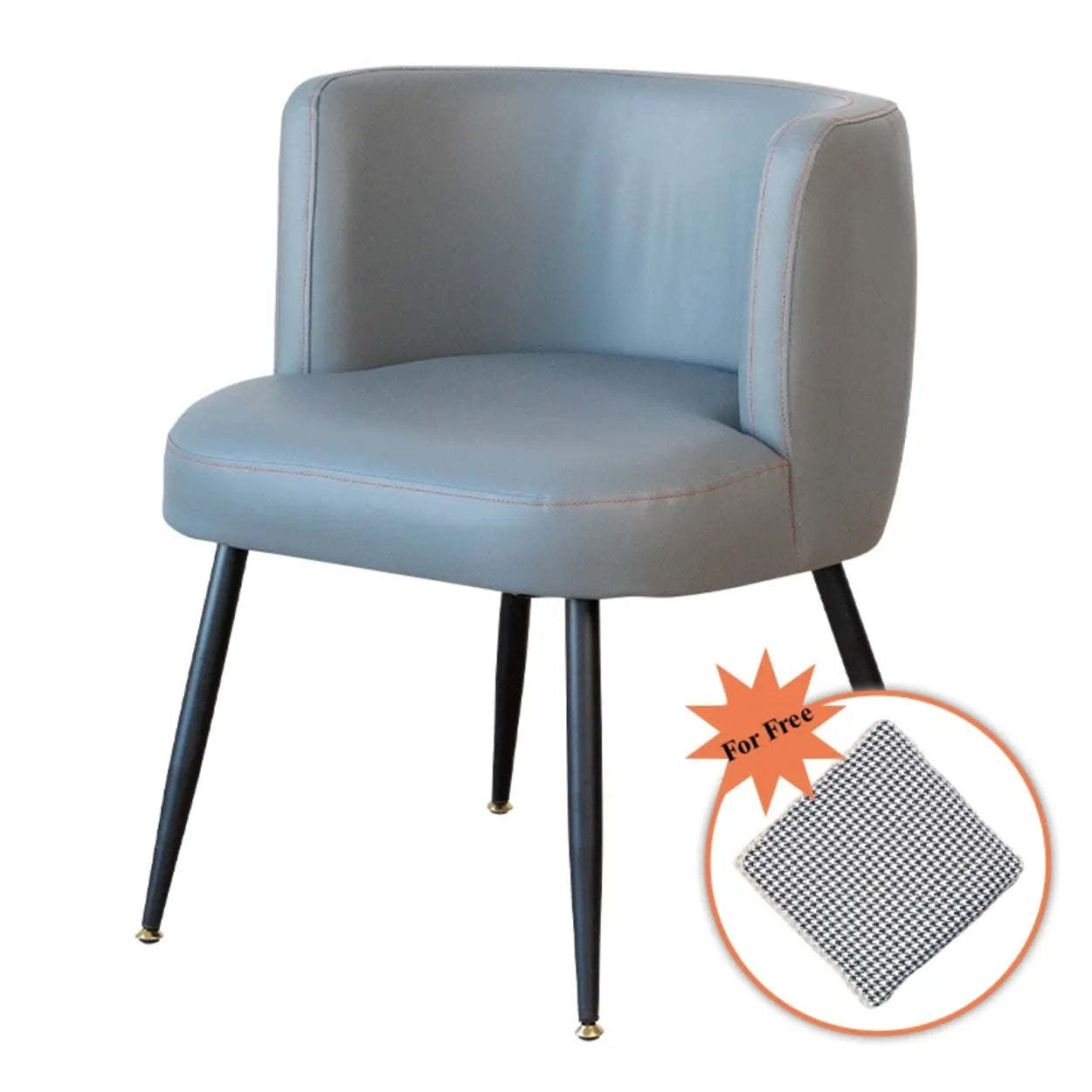 Beige Fixed-Back Wood Arm Chair with Pillow — Gray / PU (Polyurethane)