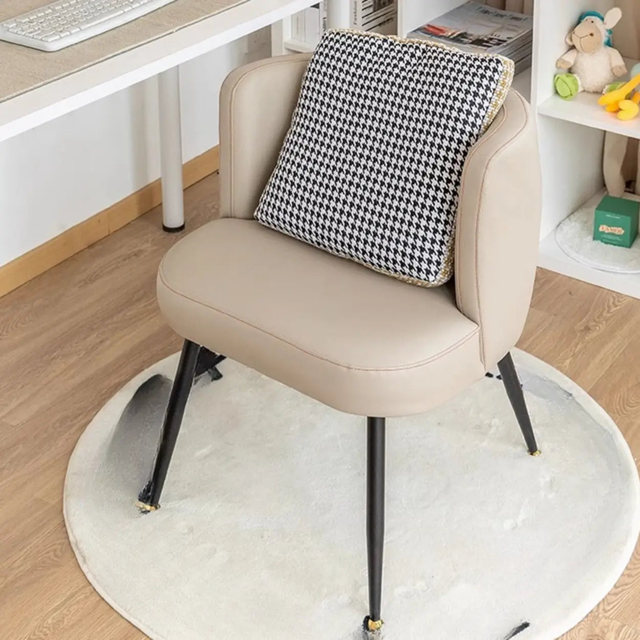Beige Fixed-Back Wood Arm Chair with Pillow — Dark Green / Tech Cloth