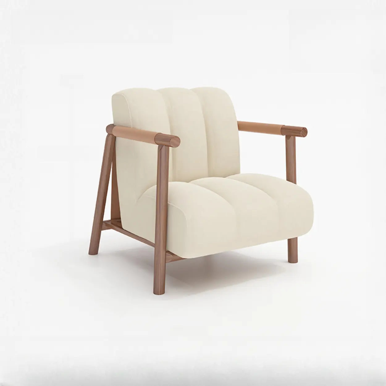 Beige Flannel Ash Wood Frame Accent Chair