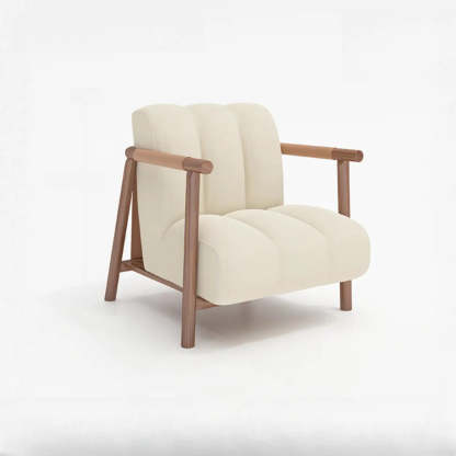 Beige Flannel Ash Wood Frame Accent Chair