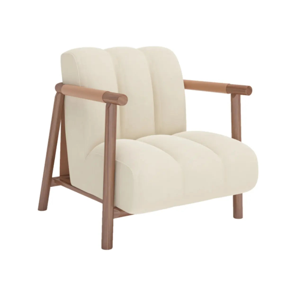 Beige Flannel Ash Wood Frame Accent Chair