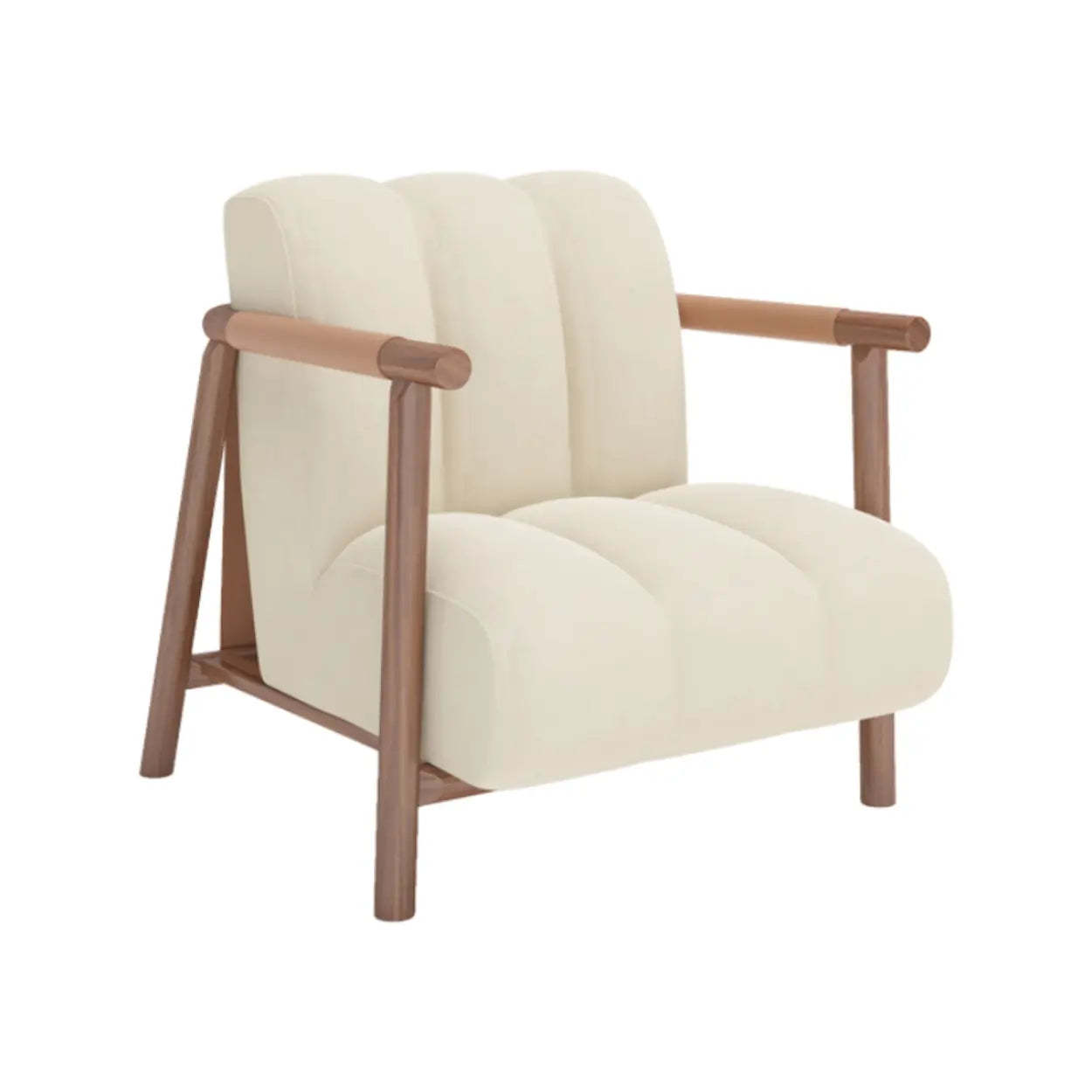 Beige Flannel Ash Wood Frame Accent Chair