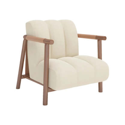 Beige Flannel Ash Wood Frame Accent Chair