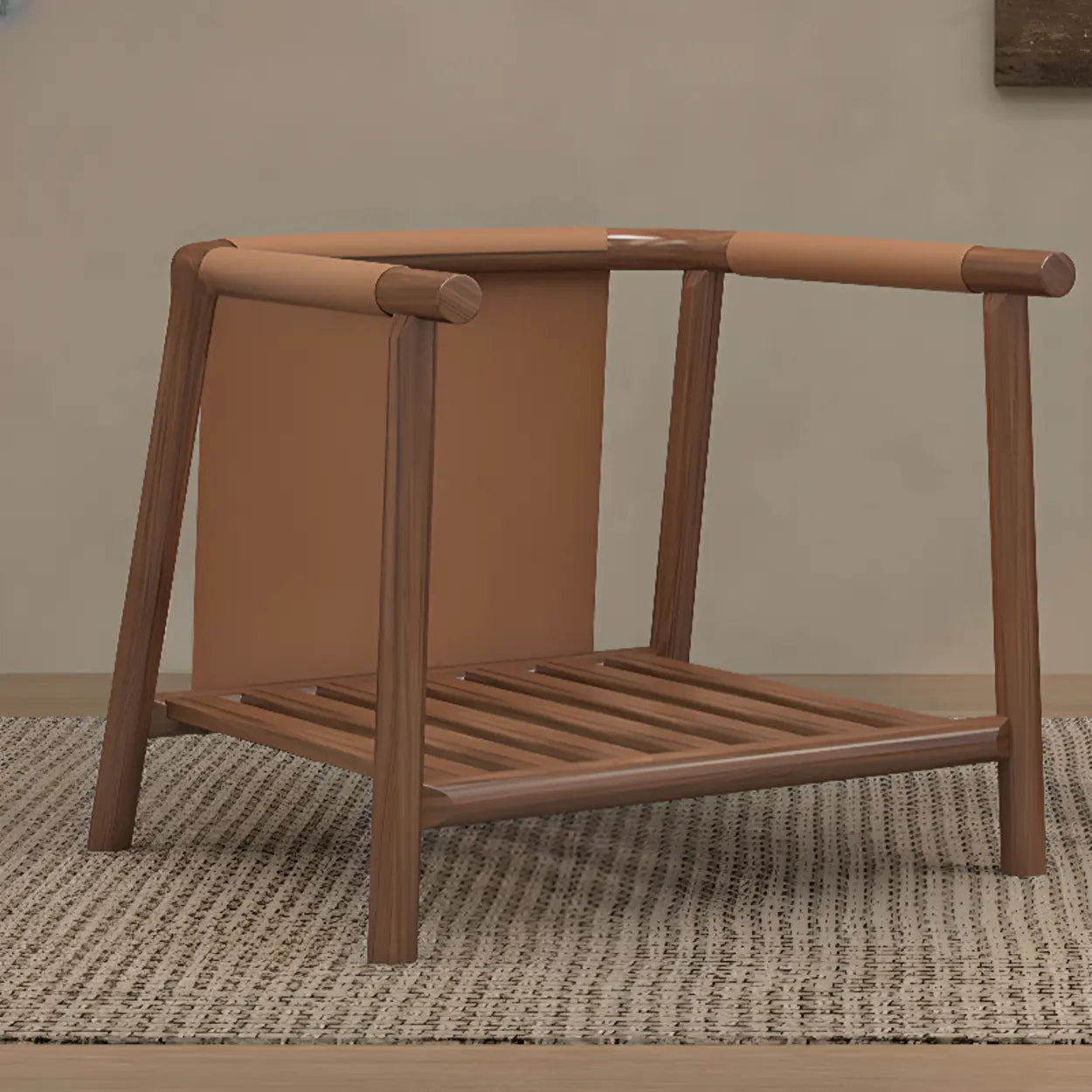 Beige Flannel Ash Wood Frame Accent Chair