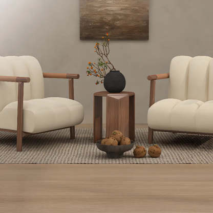 Beige Flannel Ash Wood Frame Accent Chair
