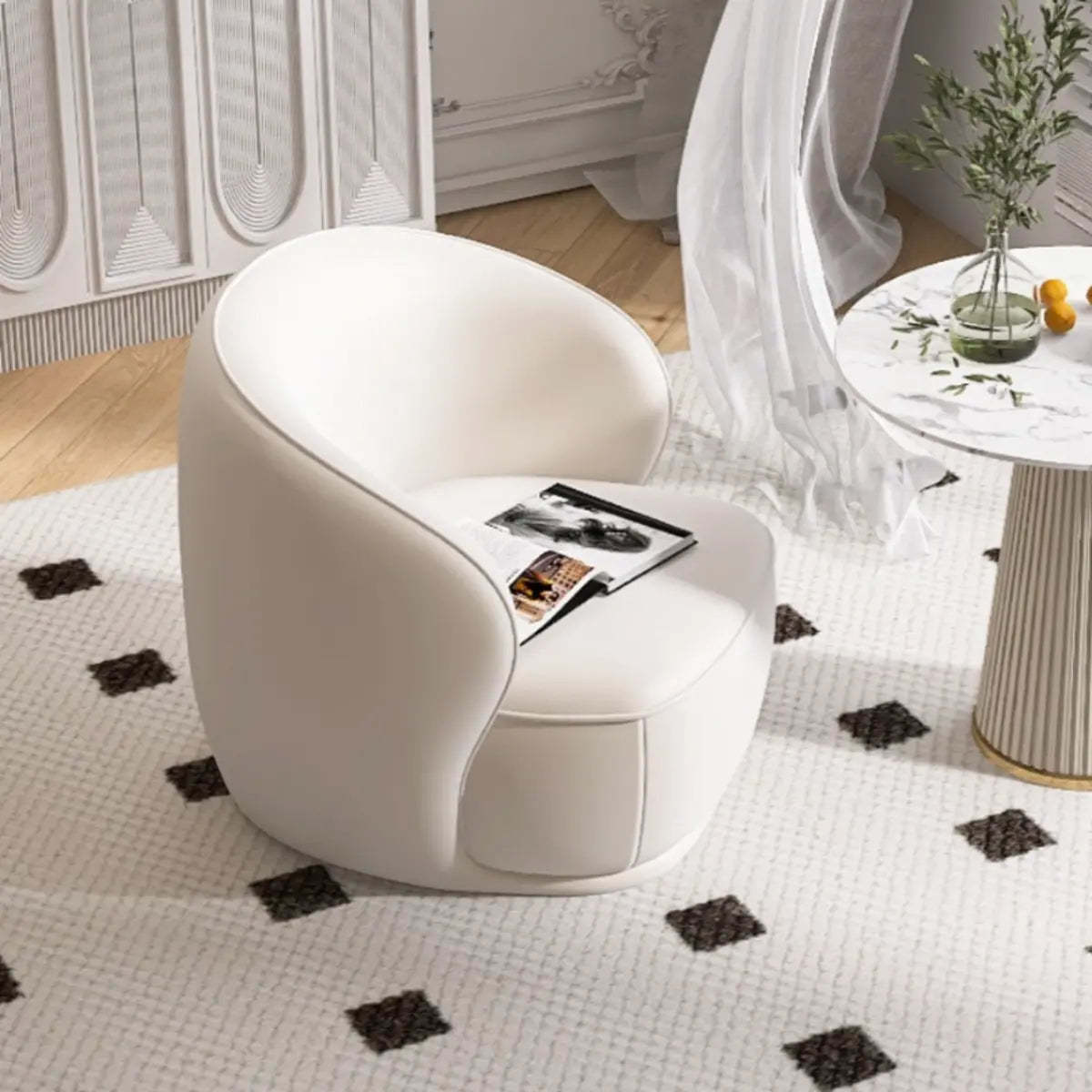 Beige Frosted Velvet Wood Frame Accent Chair — Avocado Green / Frosted Velvet