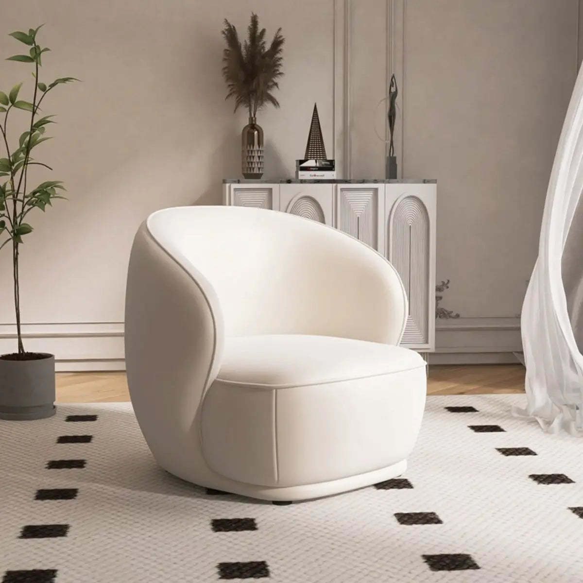 Beige Frosted Velvet Wood Frame Accent Chair — Beige / Frosted Velvet