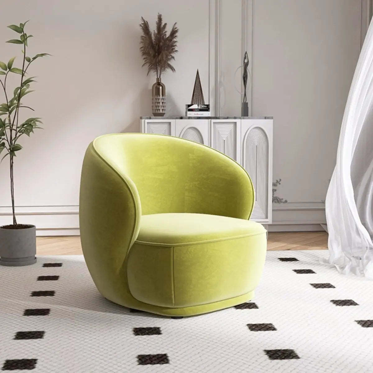 Beige Frosted Velvet Wood Frame Accent Chair — Coffee / Microfiber Leather