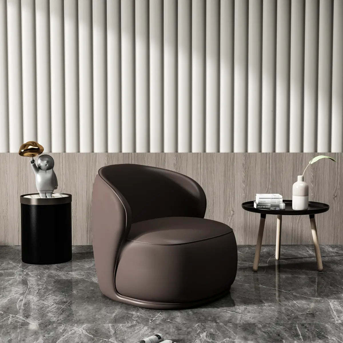 Beige Frosted Velvet Wood Frame Accent Chair — Orange / Microfiber Leather