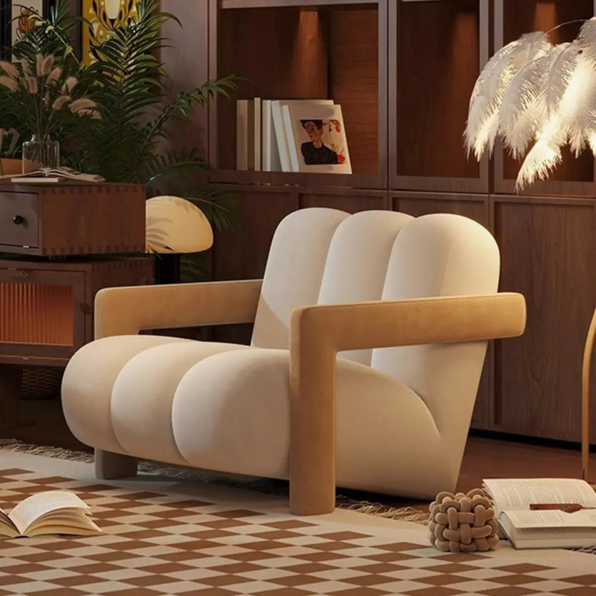 Beige-Khaki Scratch Resistant Flannel Lounge Chair