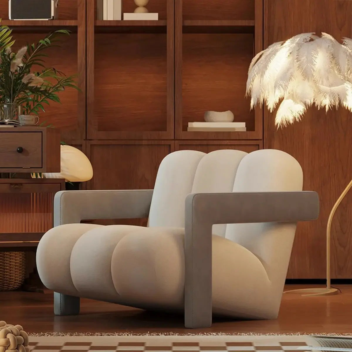 Beige-Khaki Scratch Resistant Flannel Lounge Chair