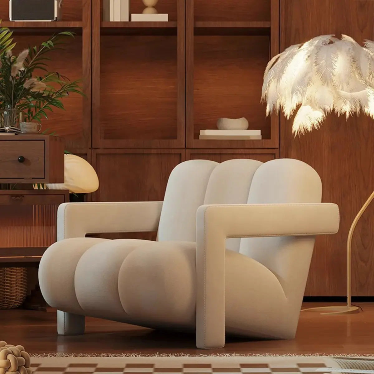 Beige-Khaki Scratch Resistant Flannel Lounge Chair