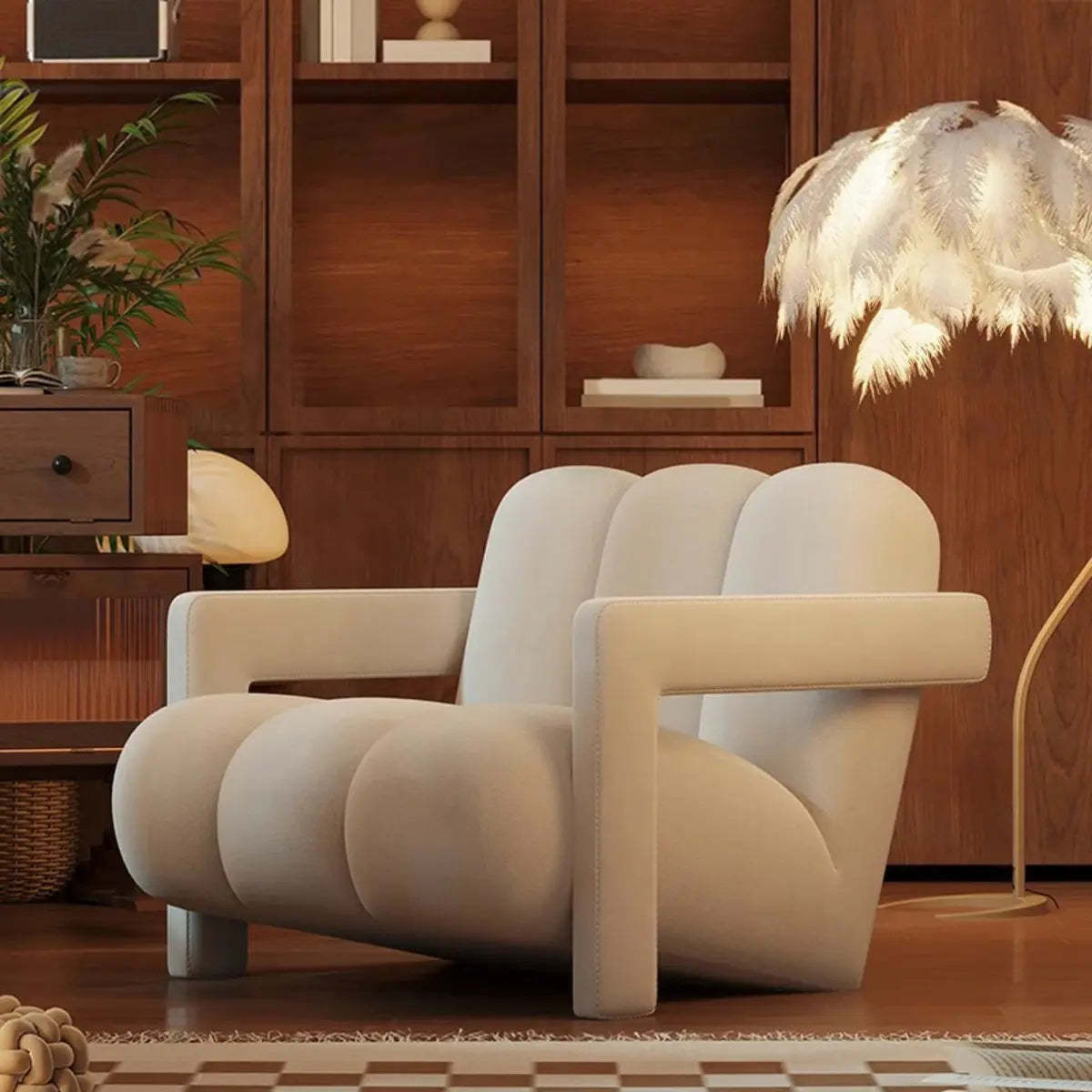 Beige fabric flannel lounge accent chairs - modern