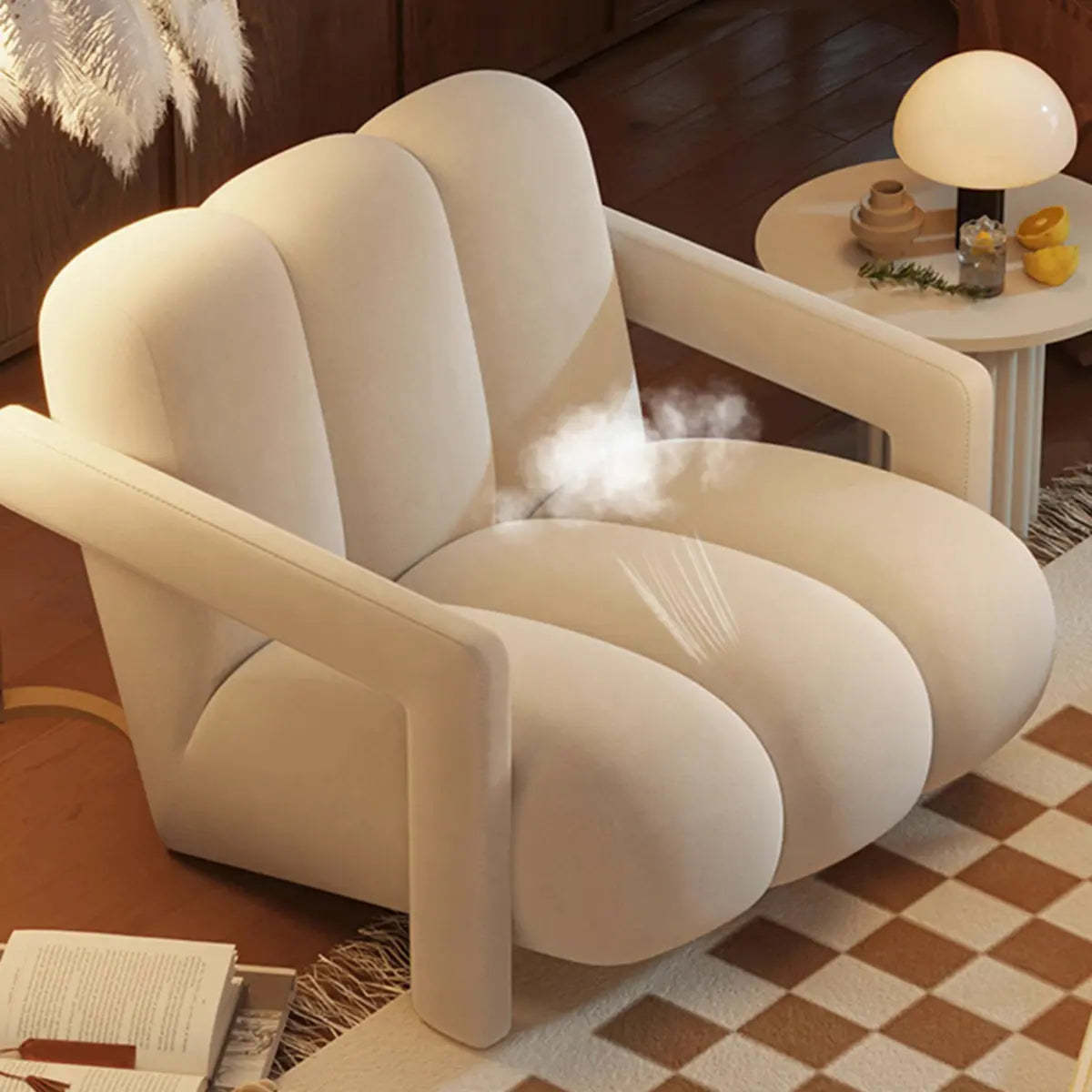 Beige-Khaki Scratch Resistant Flannel Lounge Chair