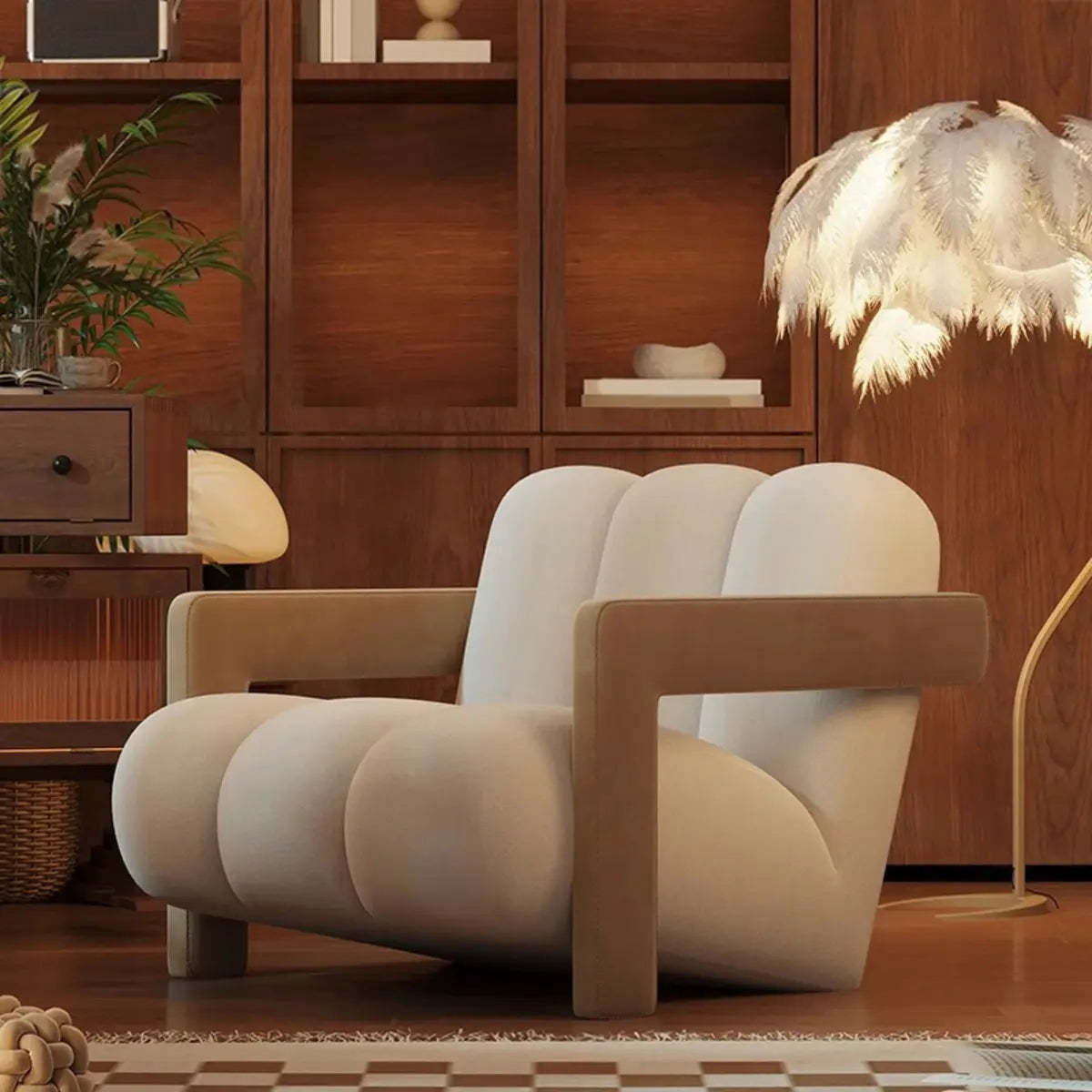 Beige-Khaki Scratch Resistant Flannel Lounge Chair